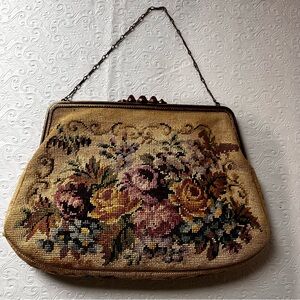Vintage Antique Handbag Purse 1930s 30s Austrian Floral Tapestry Bejeweled Clasp